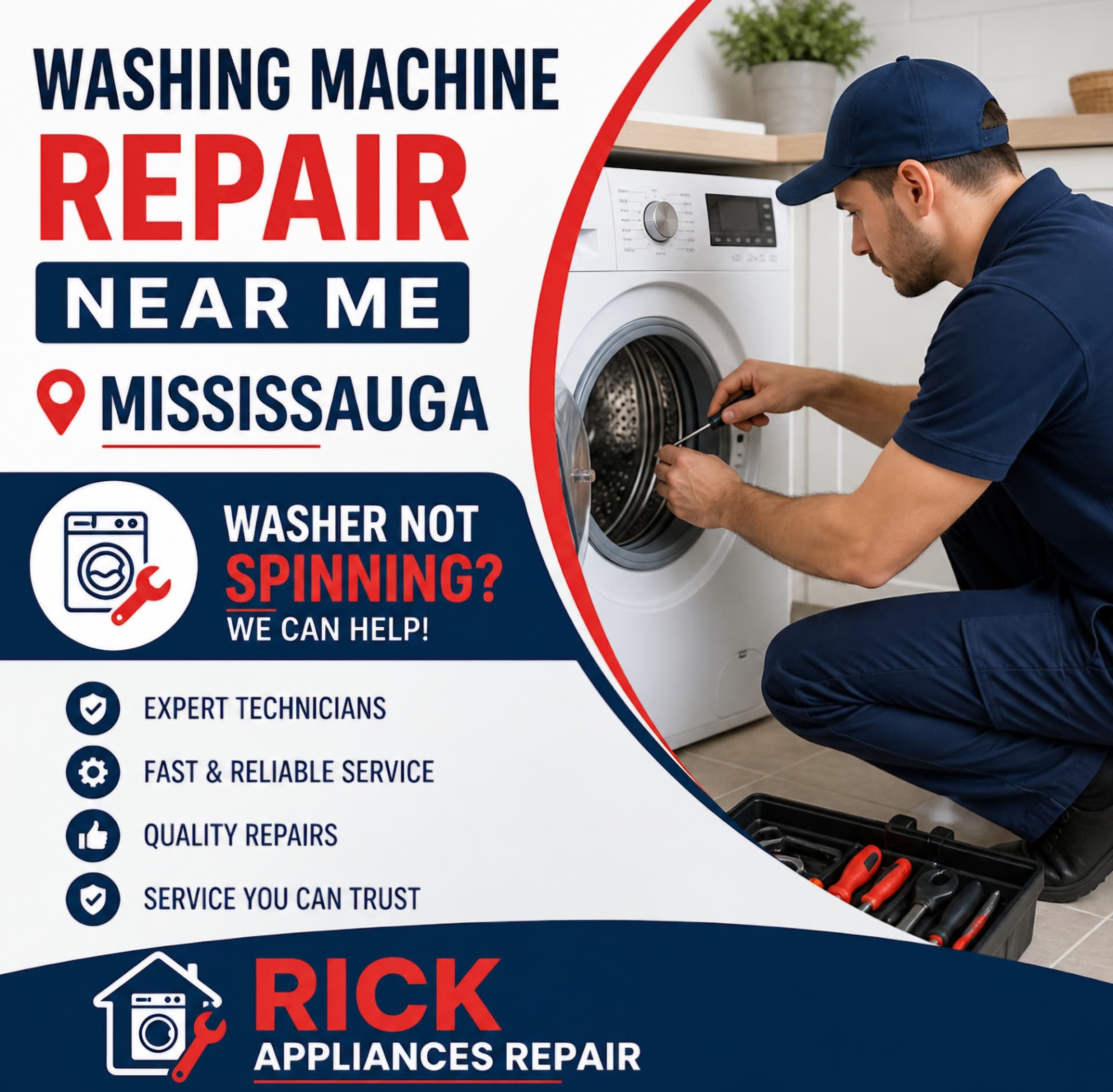 Washing machine repair near me — washer not spinning, Rick Appliance Repair